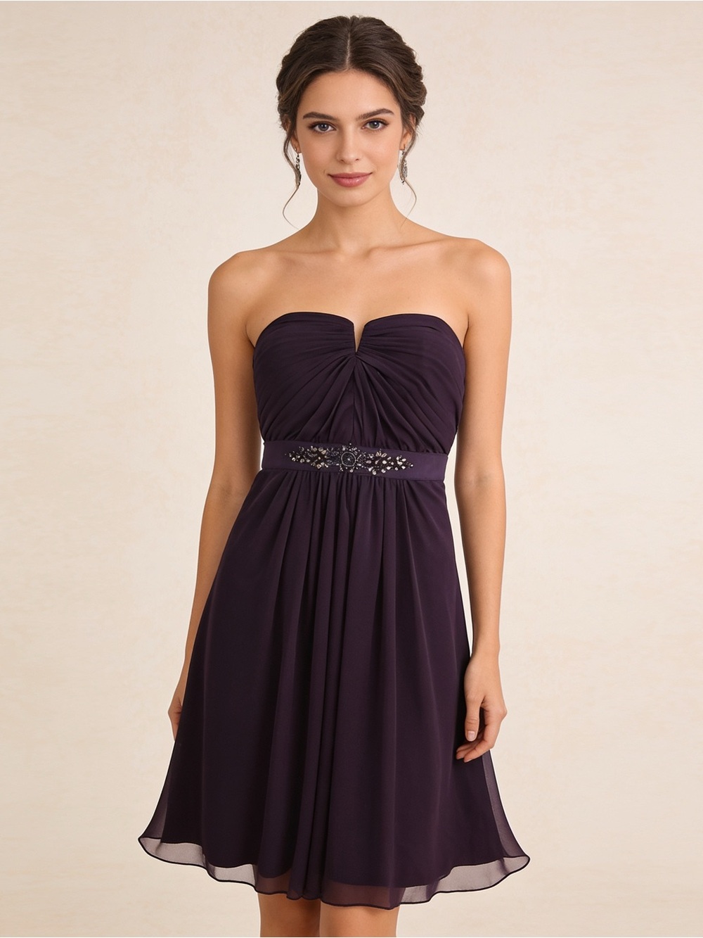 NWT $169 ADRIANNA PAPELL EMBELLISHED STRAPLESS STRETCH TULLE DRESS IN CURRANT 12